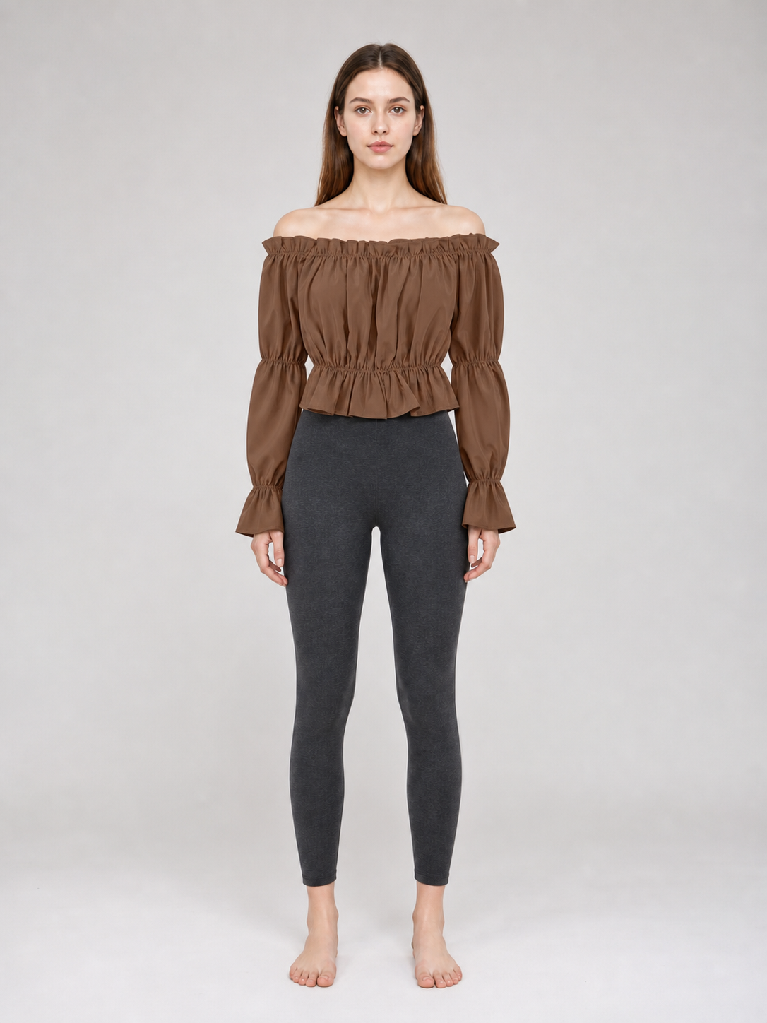 Cropped Off-the-Shoulder Blouse with Puff Sleeves
