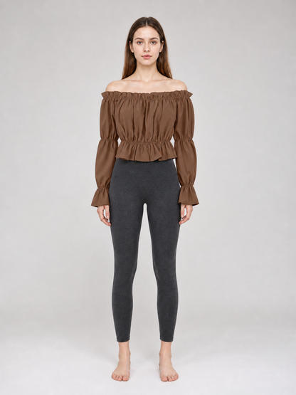 Cropped Off-the-Shoulder Blouse with Puff Sleeves