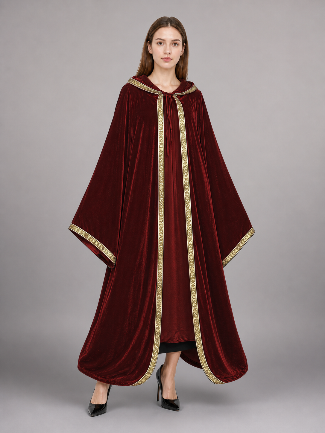 Burgundy Carnival Hooded Cloak