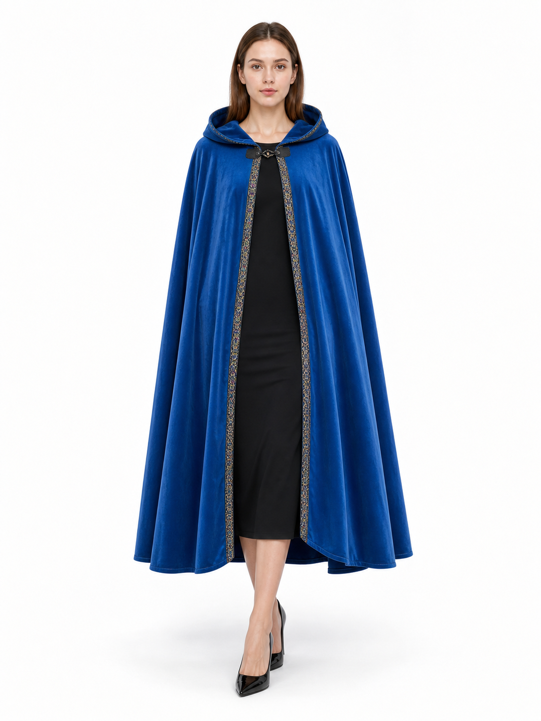 Blue carnival hooded cloak, medieval