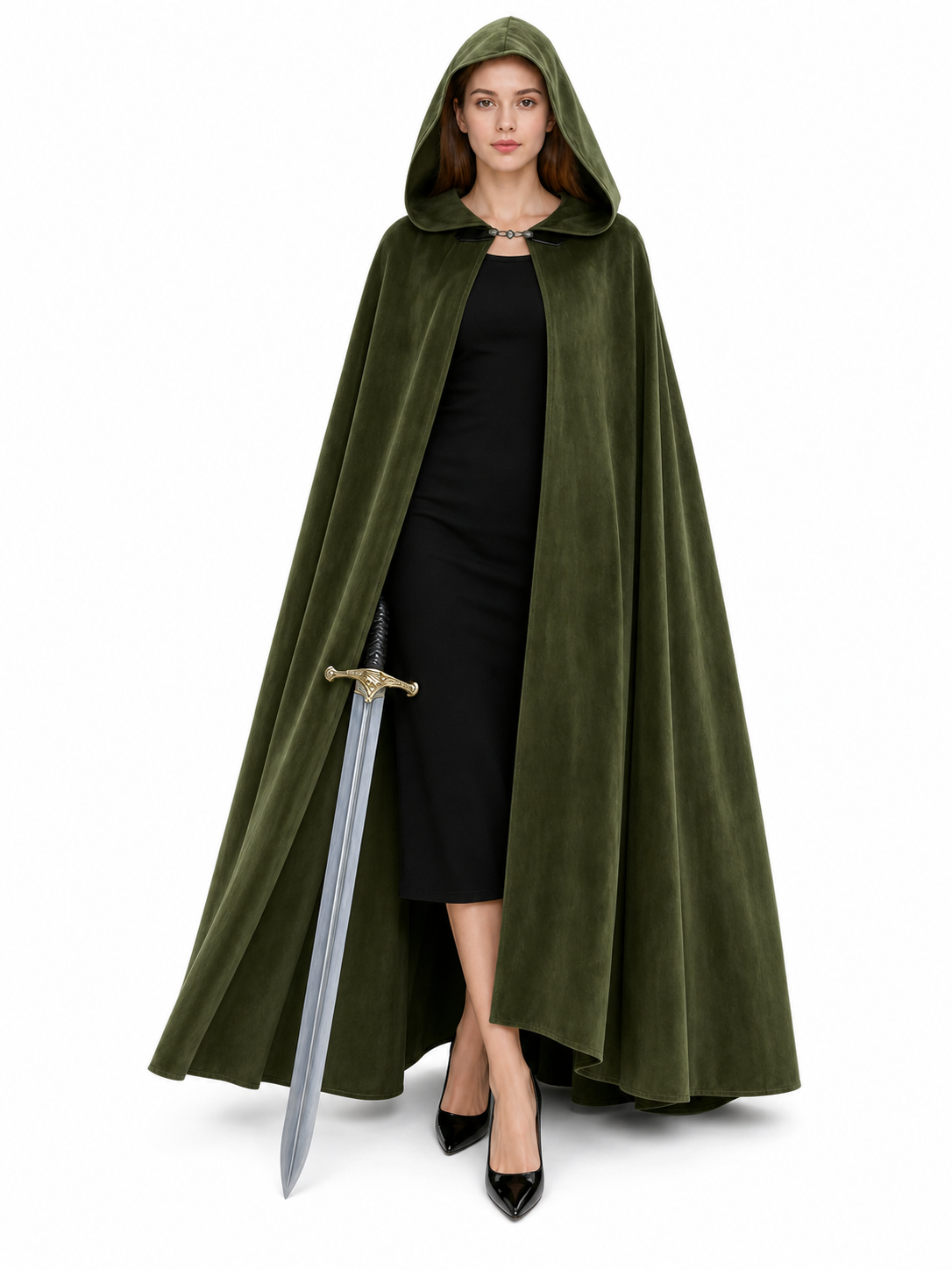 Long Green Hooded Costume Cloak