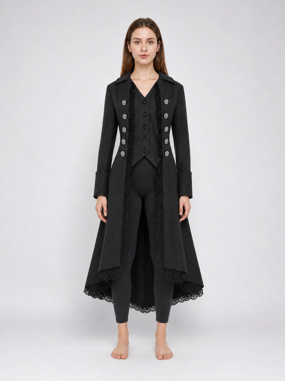 Gothic Long Frock Coat with High Collar