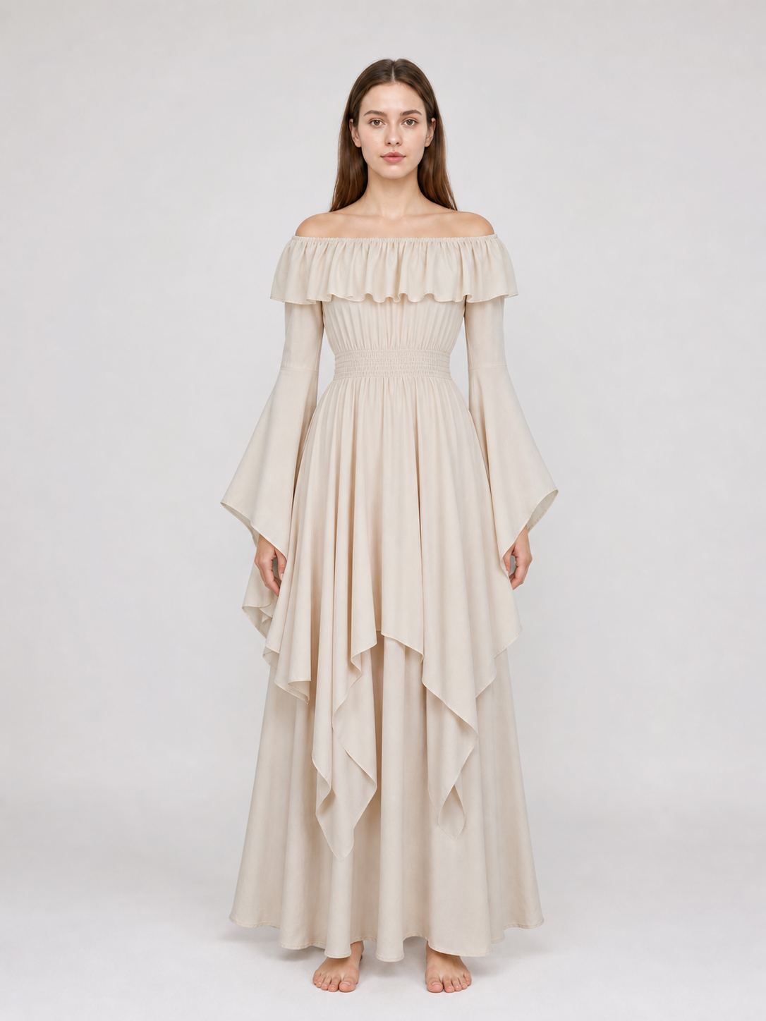Long Off-the-Shoulder Dress with Ruffles