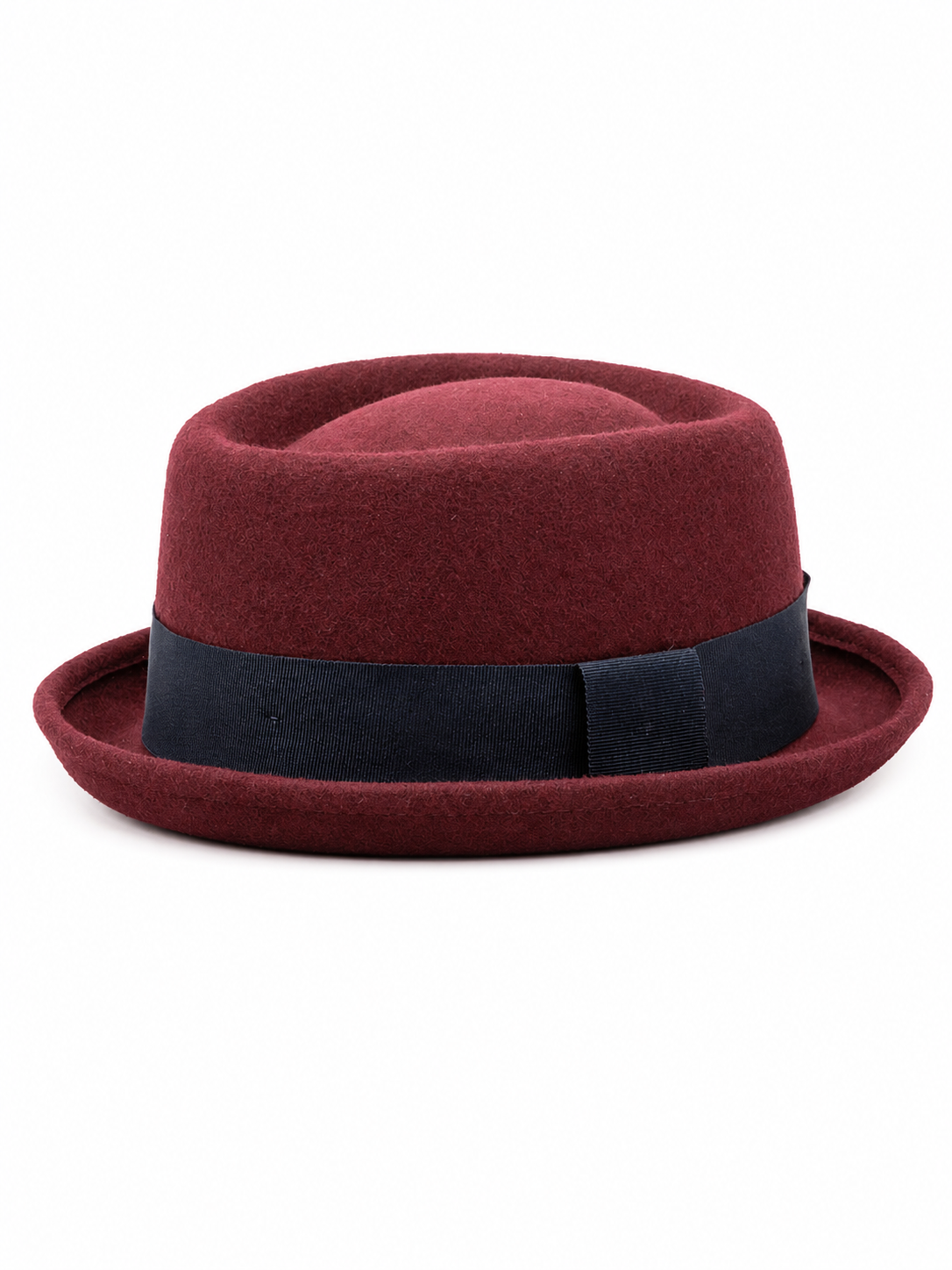Burgundy carnival fedora hat with a dark band