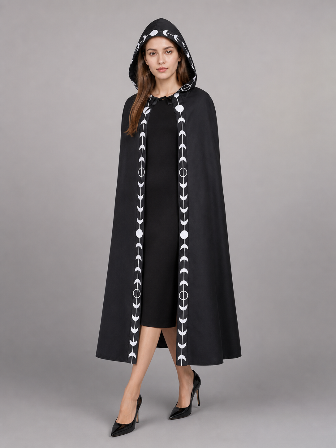 Black carnival cloak with a pointed hood