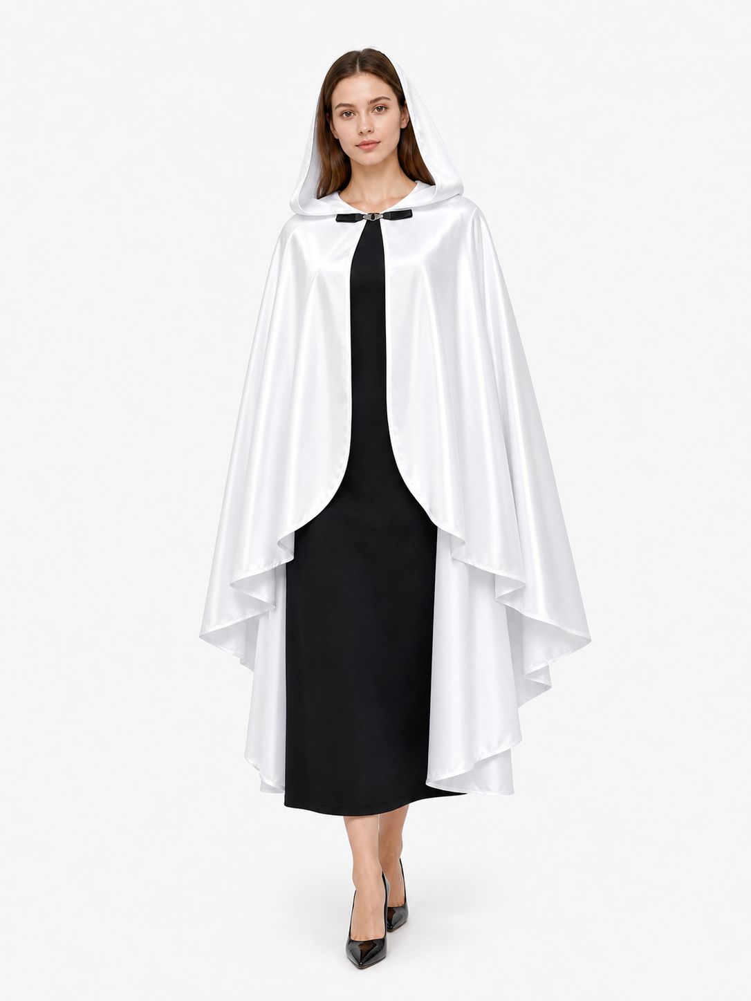 White Hooded Costume Cloak, Flowing Silhouette