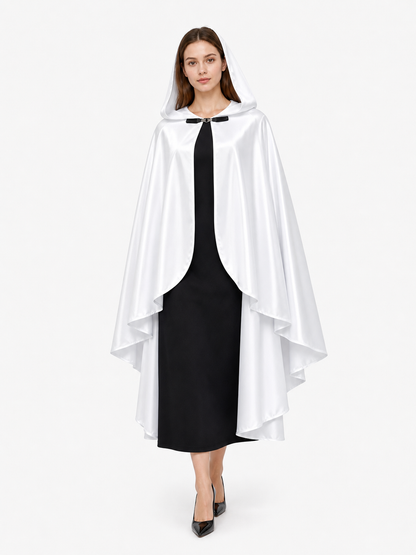 White Hooded Costume Cloak, Flowing Silhouette