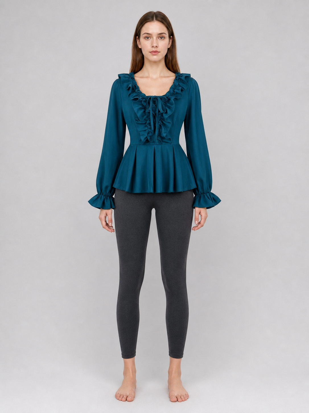 Renaissance Blouse with a Jabot, Lace-Up Detail, and Sleeves