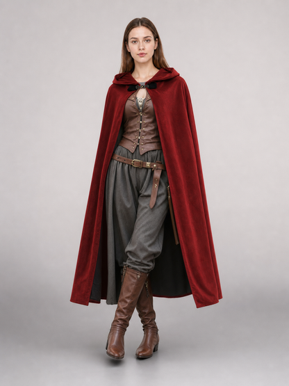 Burgundy Medieval Hooded Costume Cloak