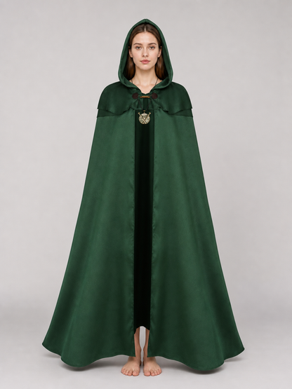 Dark Green Hooded Cape with Pendant