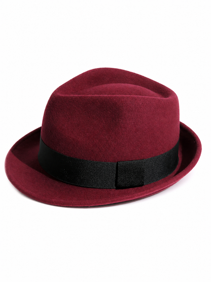 Carnival Burgundy Fedora Hat with Black Ribbon