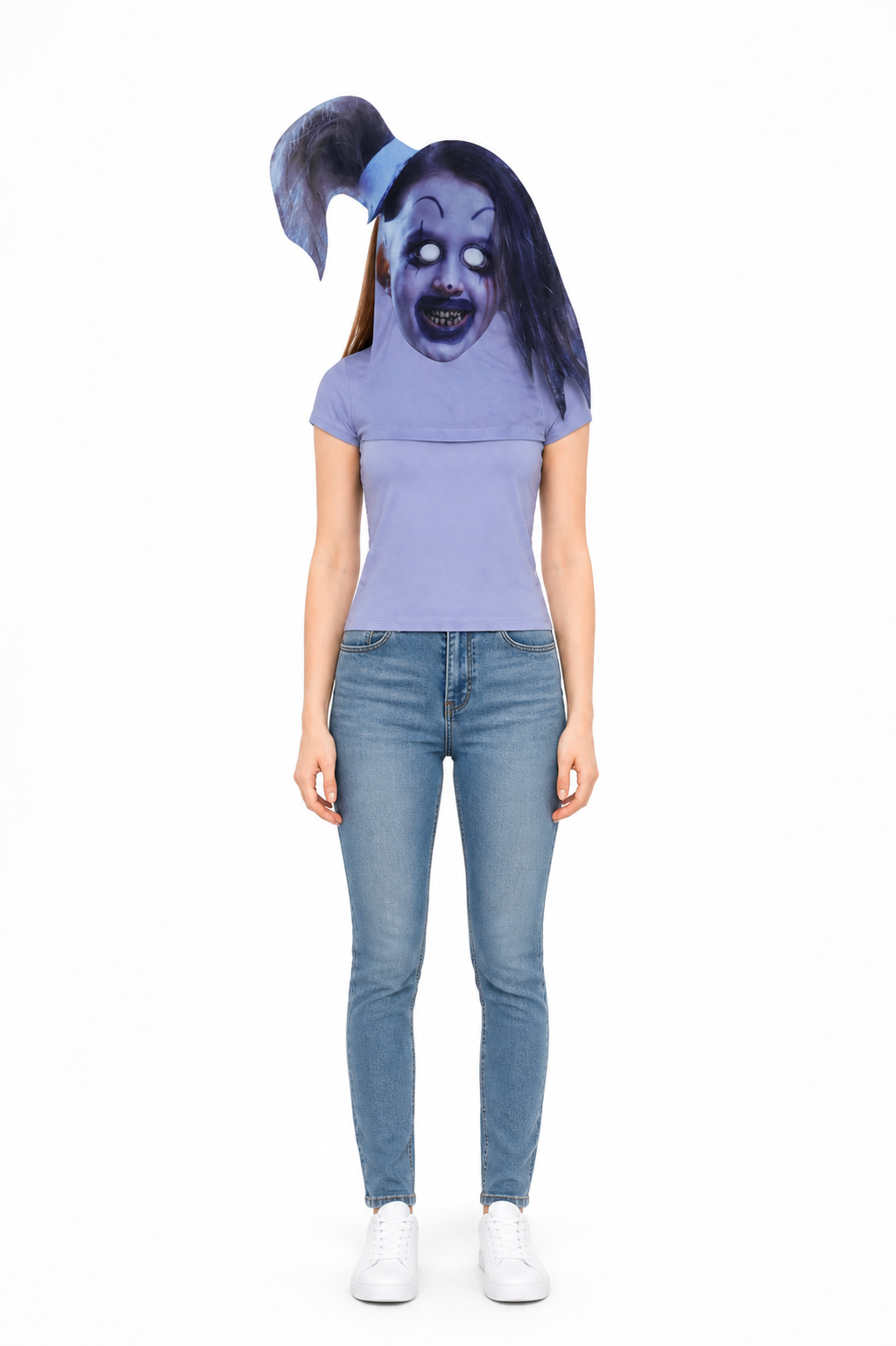 Terrifying Clown Full Face Mask with Witch Hat and Long Black Hair Halloween main product view