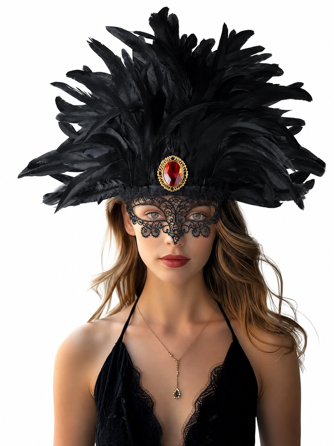 Carnival headpiece with black feathers