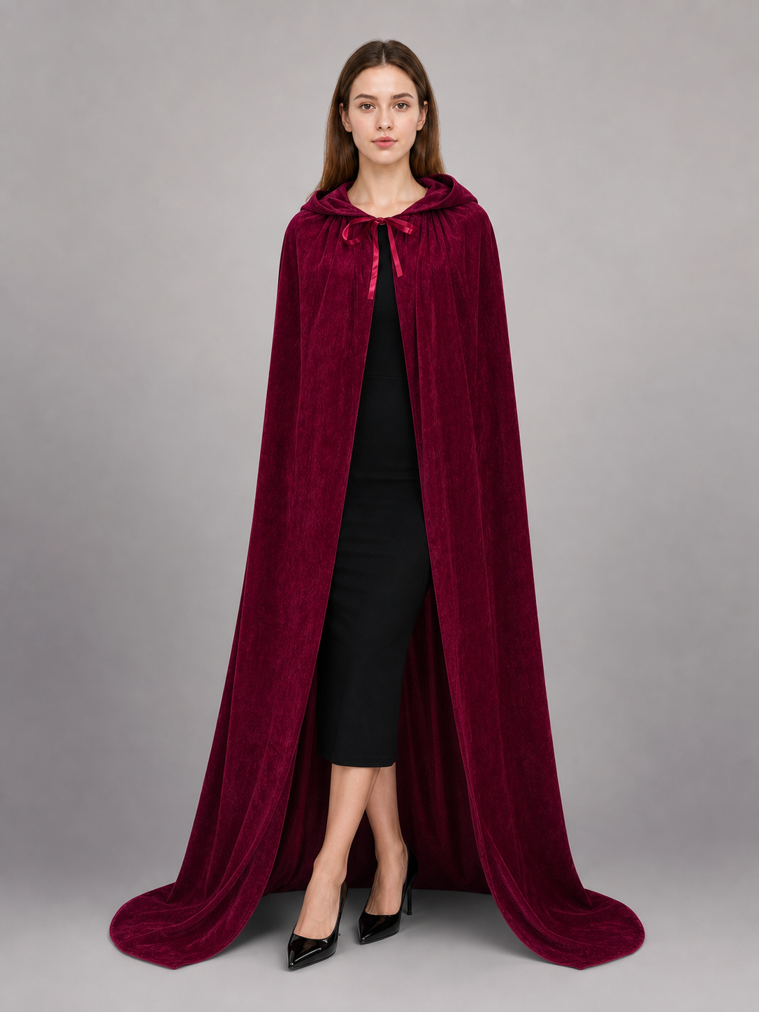 Burgundy Hooded Carnival Cloak for Cosplay