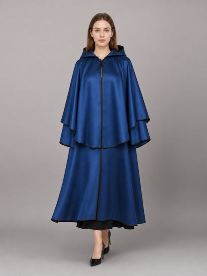 Long Blue Hooded Costume Cape