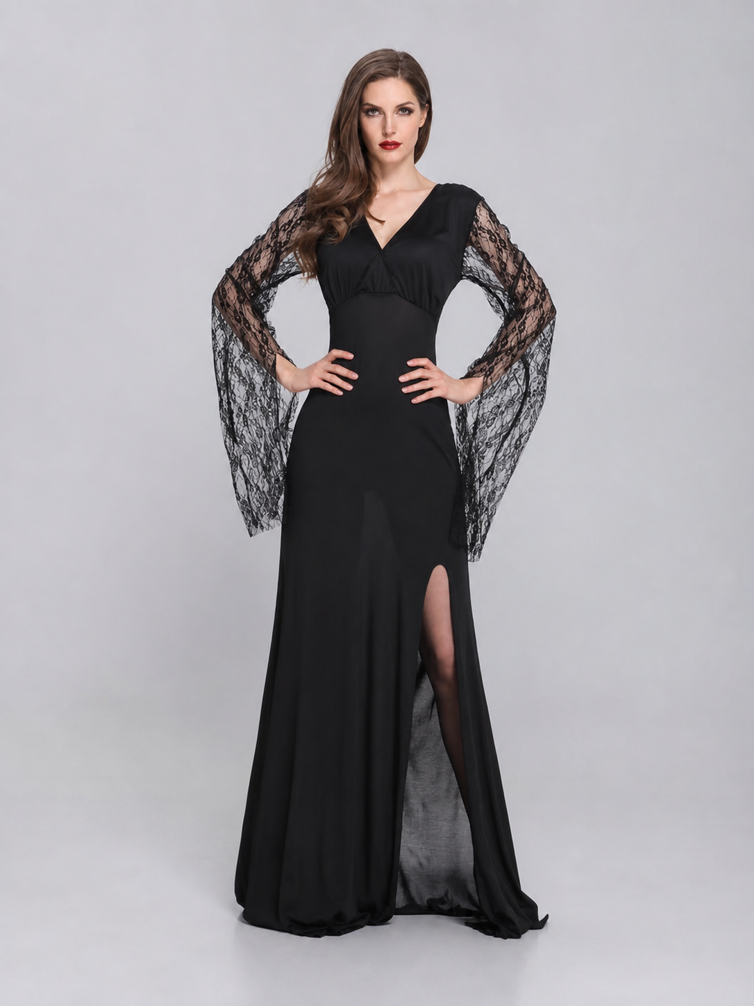 Black Gothic Dress with Lace Sleeves