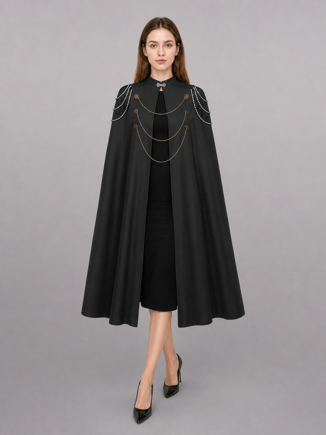 Long Black Hooded Costume Cloak