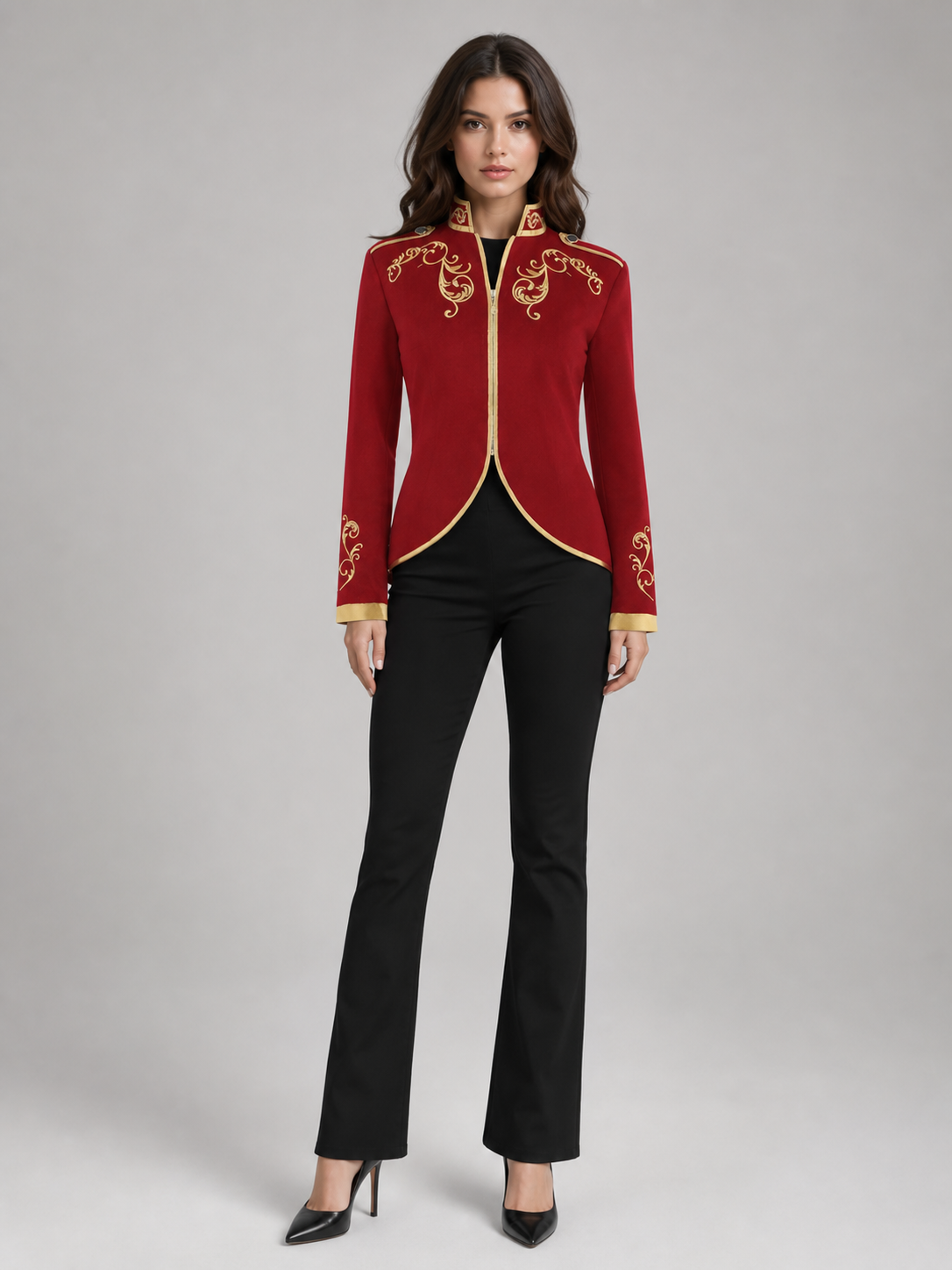Embroidered Cosplay Jacket, Red with Gold