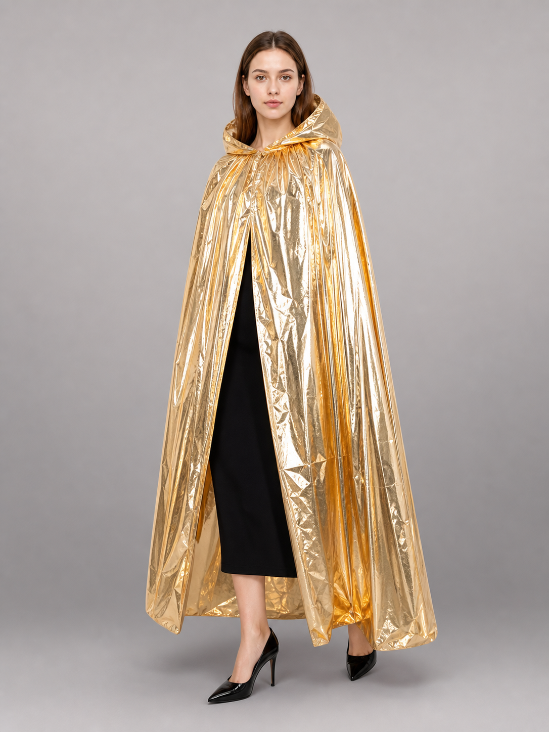Golden Hooded Carnival Cloak for Stage