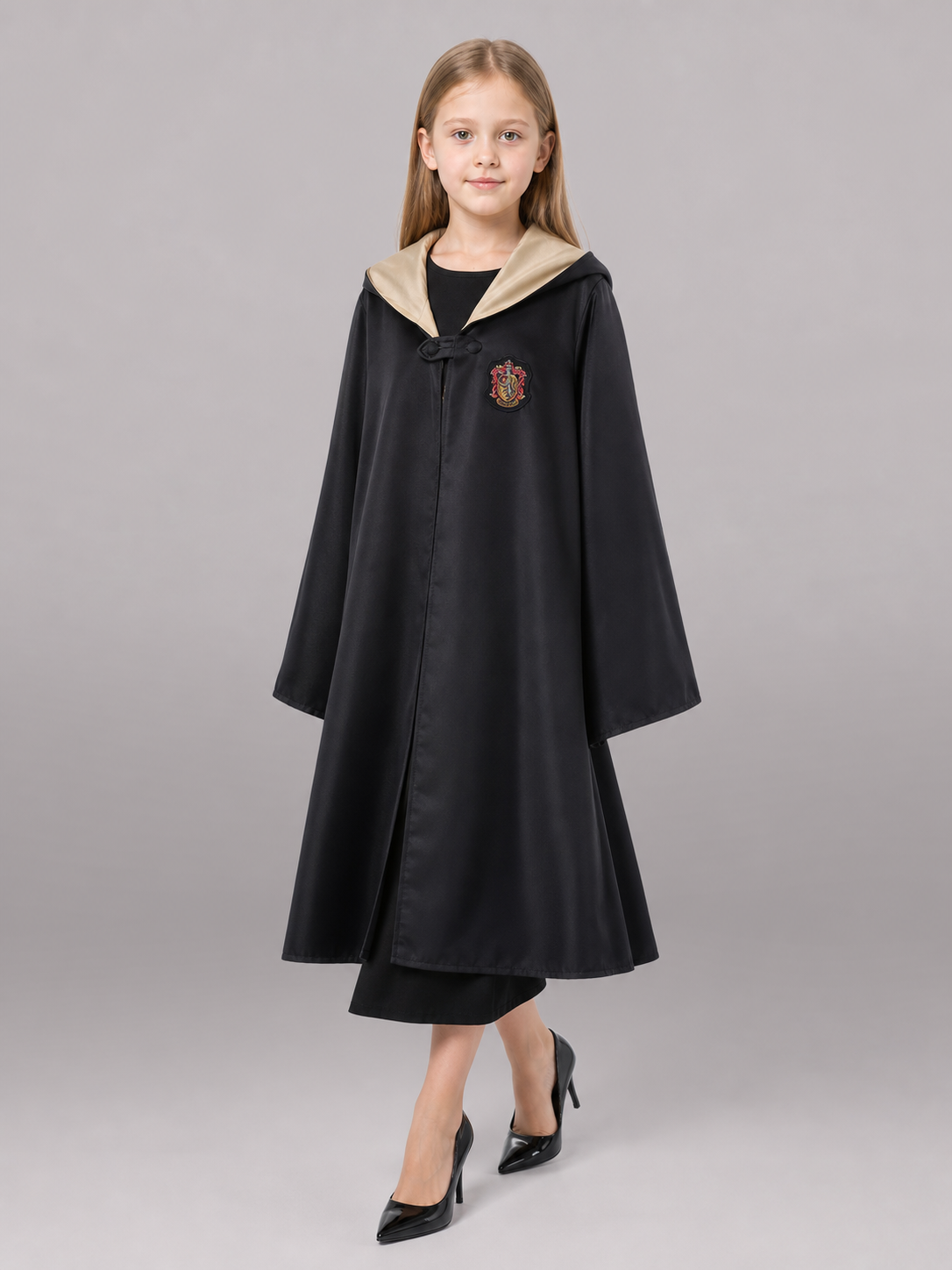 Black costume cloak with hood and accessories