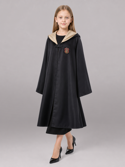 Black costume cloak with hood and accessories