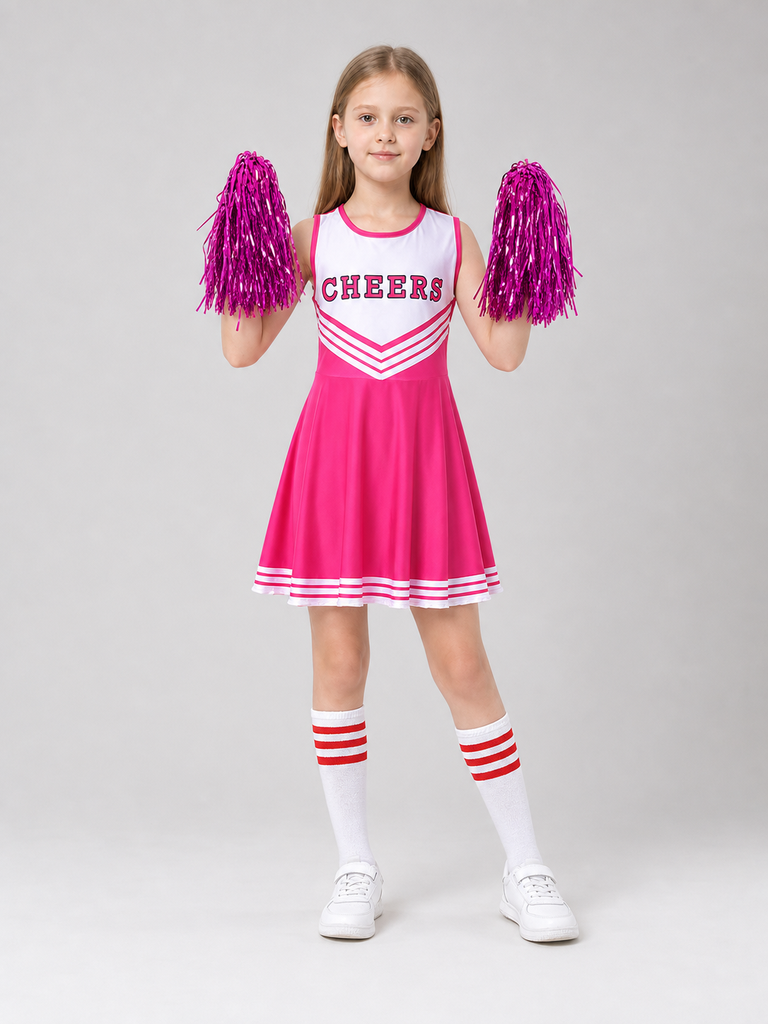 Cheerleading Costume with Pom-Poms, Socks, and Dress