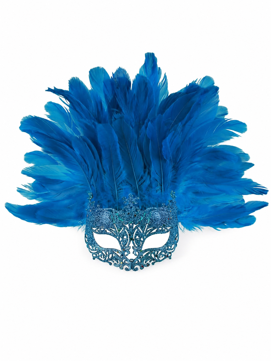 Carnival Eye Mask with Blue Feathers