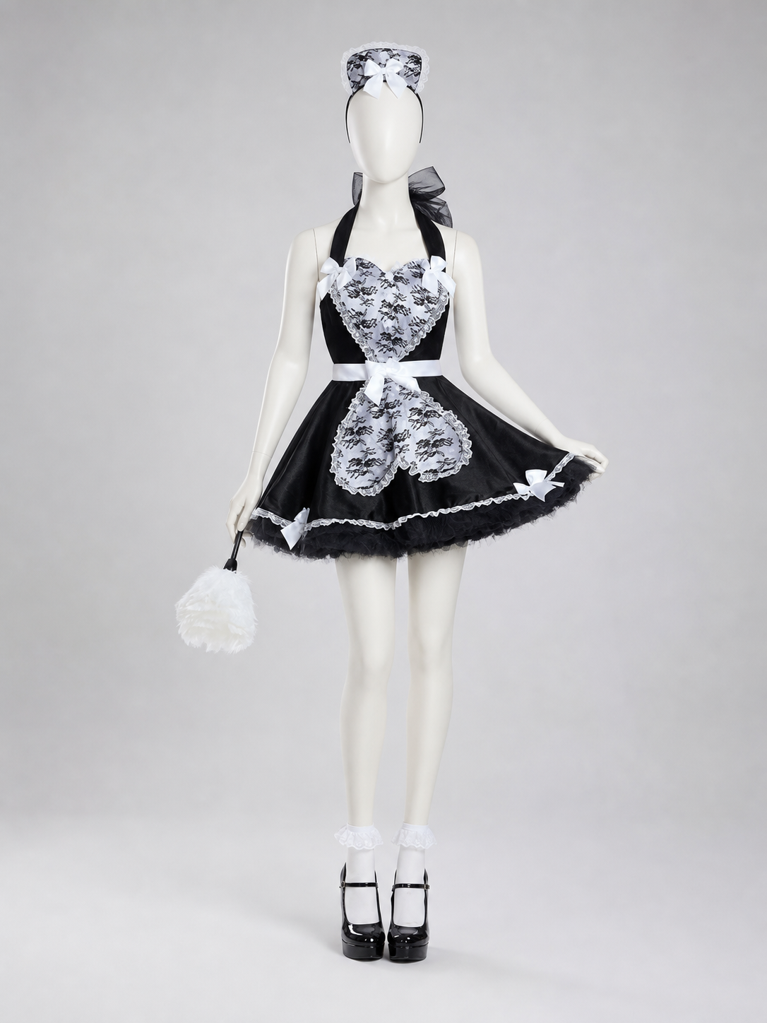 Cosplay Dress with Black-and-White Decor and Apron