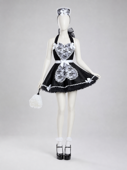 Cosplay Dress with Black-and-White Decor and Apron