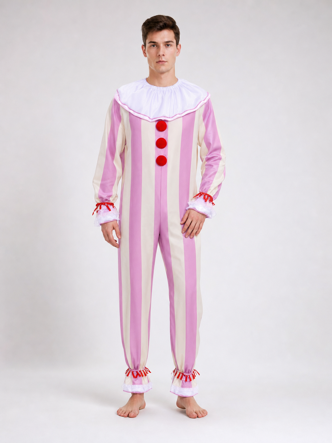 Pink and White Striped Clown Costume for Cosplay
