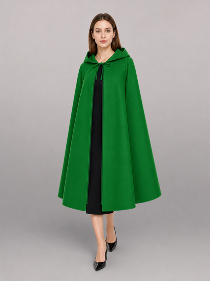 Green carnival cloak with hood, long