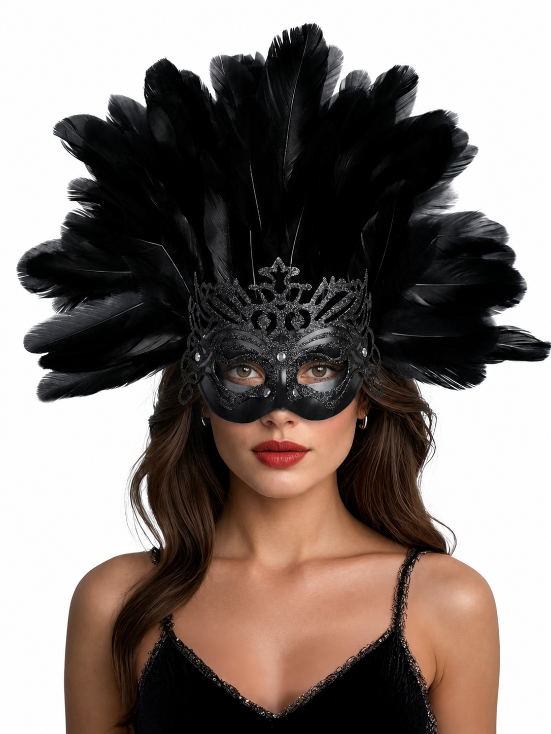 Carnival Feather Headpiece with Mask