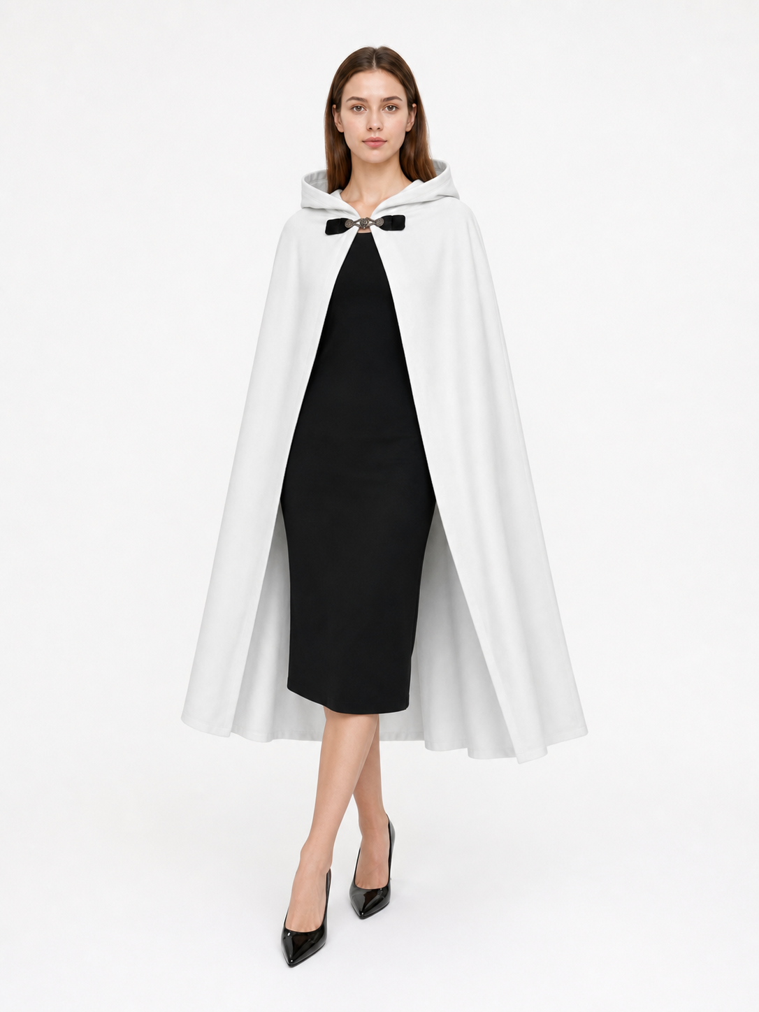 White medieval costume cloak with hood