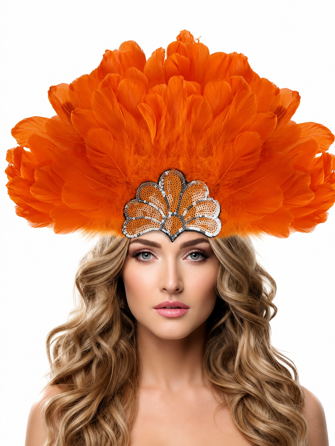 Carnival Headpiece with Orange Feathers