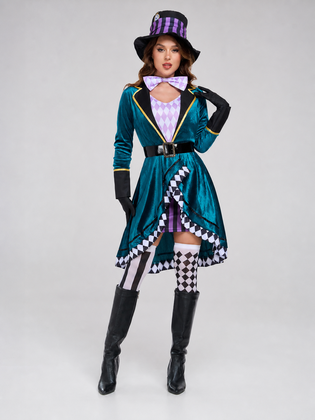 Stage Costume with an Asymmetrical Skirt and Top Hat