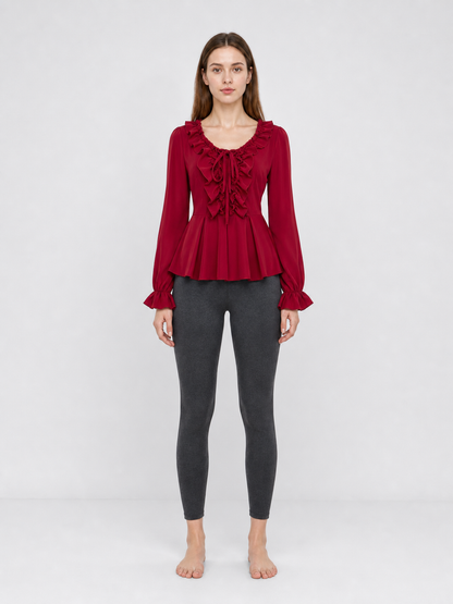 Renaissance-style blouse with jabot and lacing