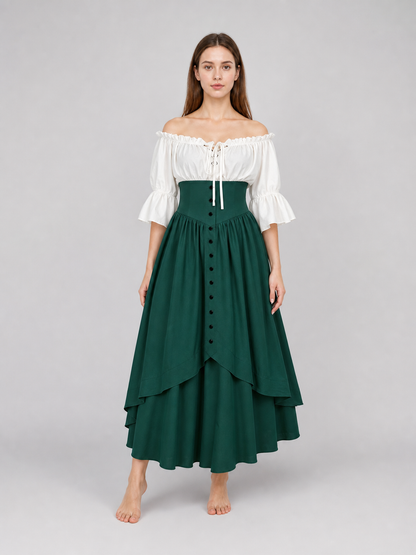 Vintage dress with a full skirt, ruffles, and sleeves