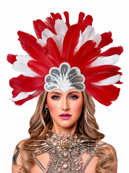 Carnival Headpiece with Red and White Feathers