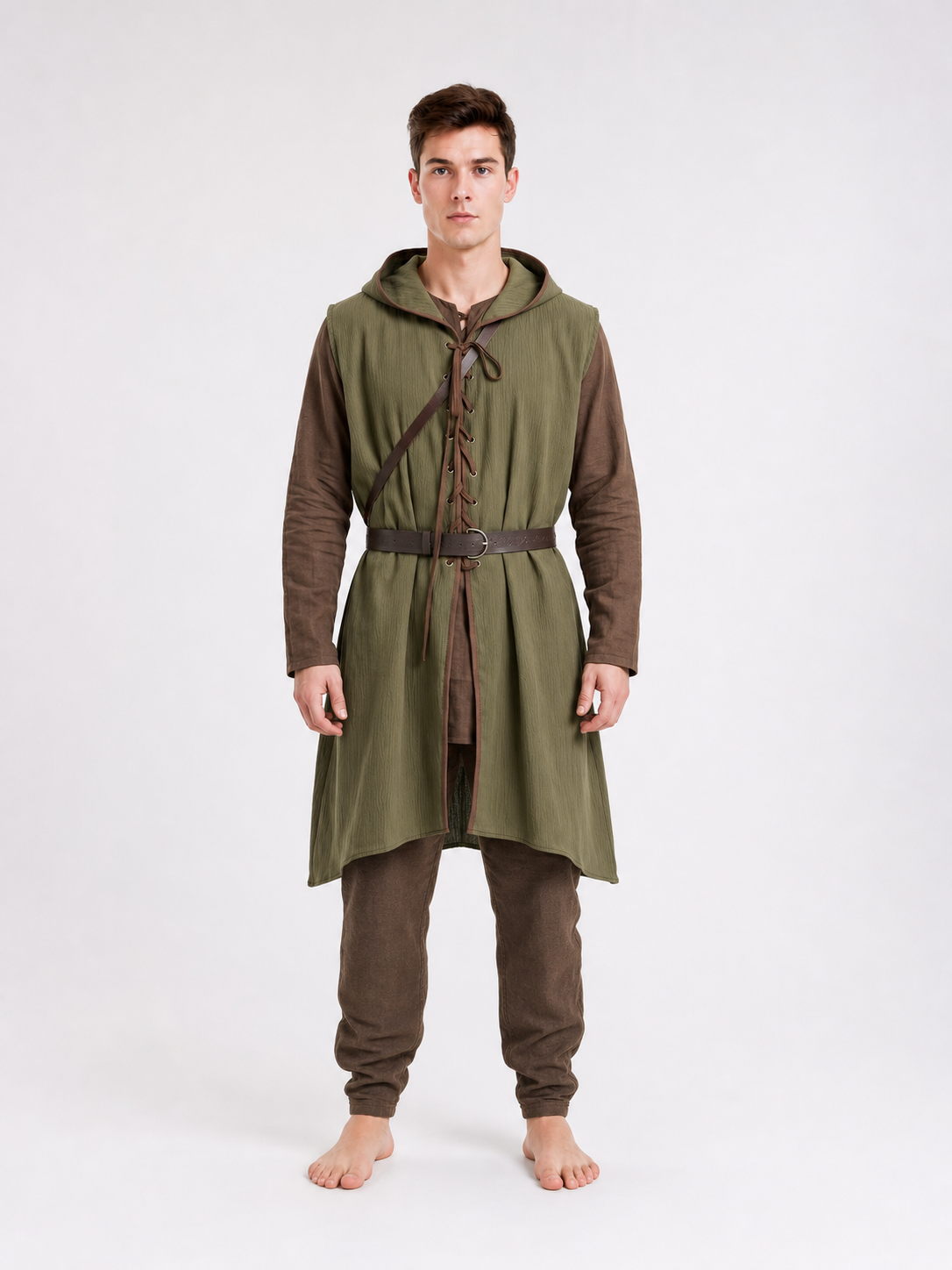 Medieval Cotton-Linen Hooded Tunic