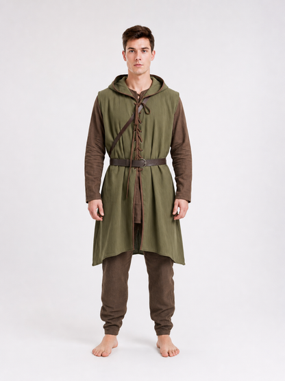 Medieval Cotton-Linen Hooded Tunic