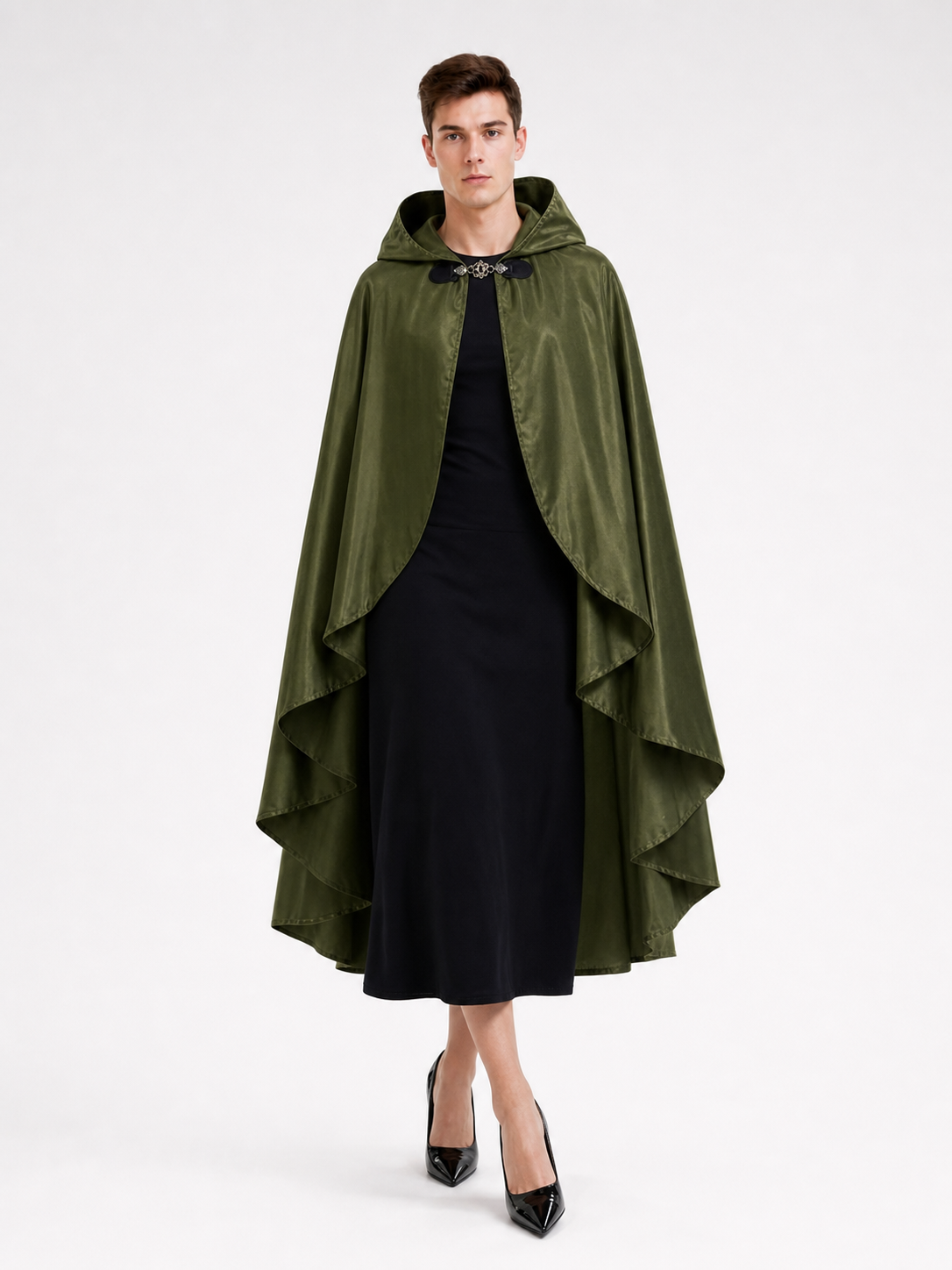 Green Costume Cloak with a Large Hood