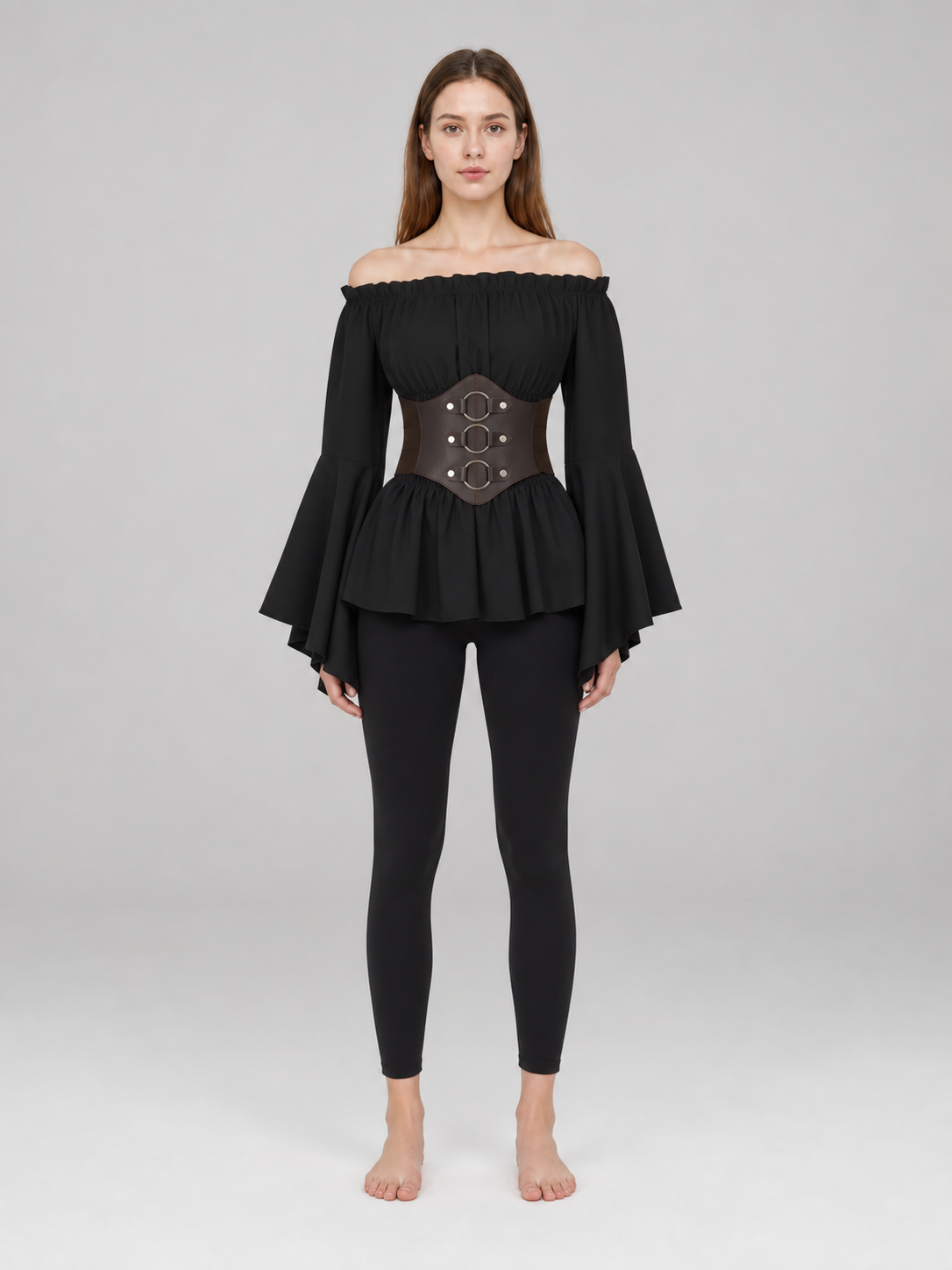 Gothic costume dress with a belt and flared sleeves