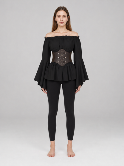 Gothic costume dress with a belt and flared sleeves