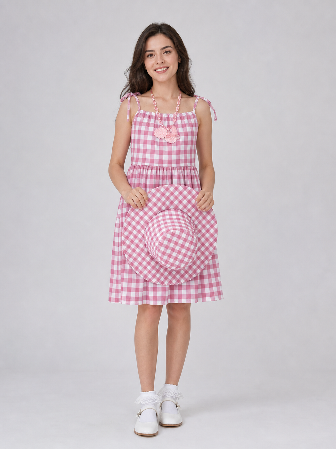 Barbie-Style Costume: Plaid Dress and Hat