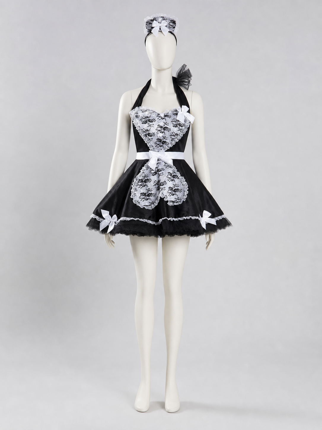 Cosplay Dress with Black-and-White Decor and Apron