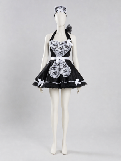 Cosplay Dress with Black-and-White Decor and Apron