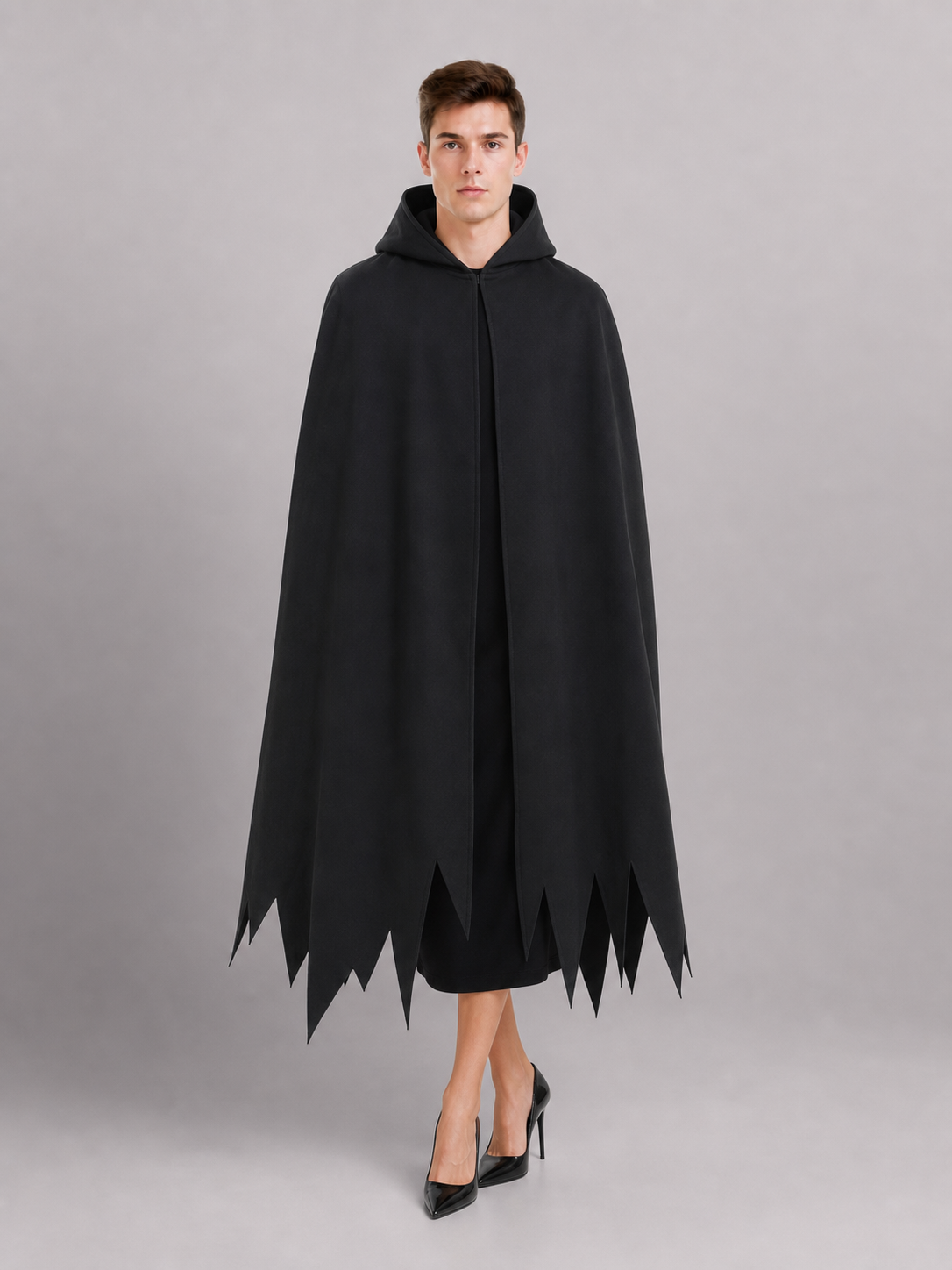 Black Halloween cape with hood and mask