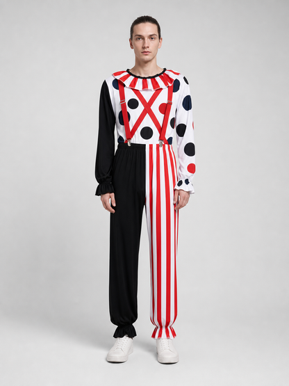 Clown Cosplay Costume with Hat and Suspenders