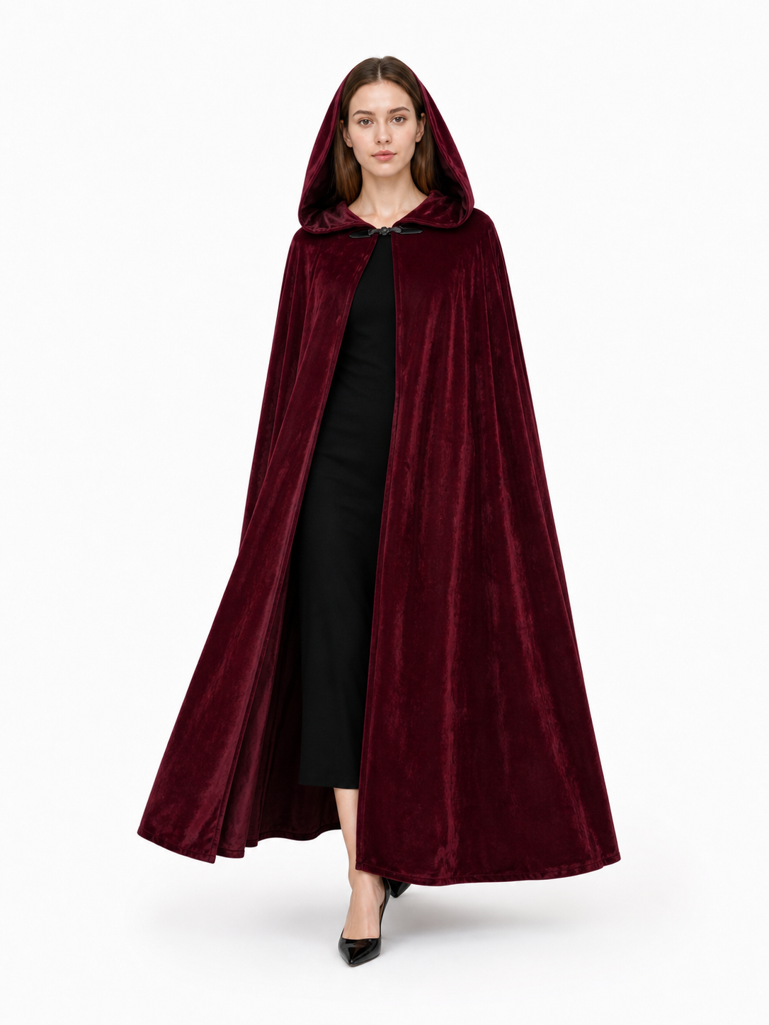 Burgundy Long Carnival Cloak with Hood