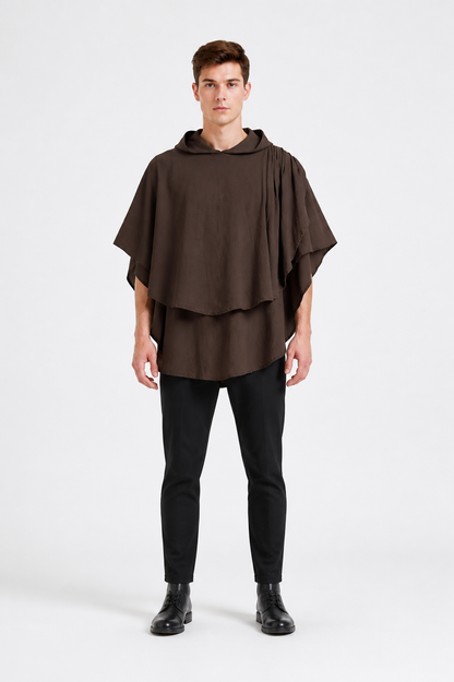 Women's Hooded Wanderer Cloak Costume with Layered Hem, Shoulder Draped Pleats main product view 8